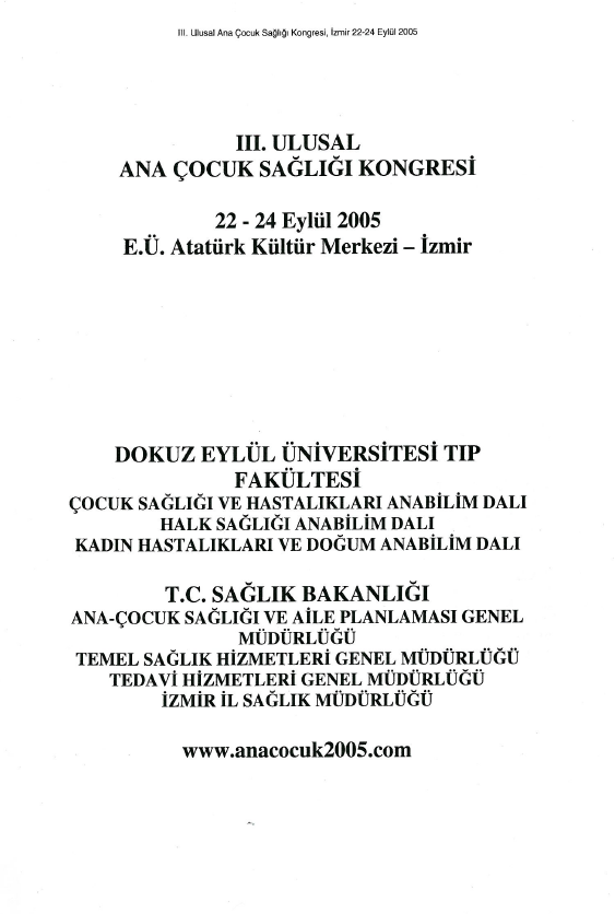 3. Ulusal Ana Çocuk Sağlığı Kongresi Eylül 2005 Part 1