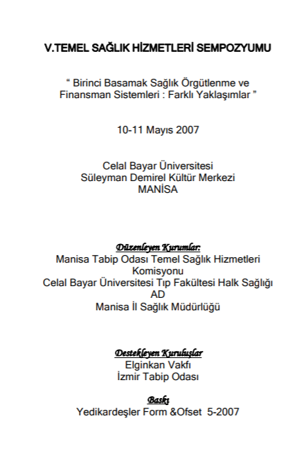 5.Temel Sağlık Hizmetleri Sempozyumu 10-11 Mayıs 2007