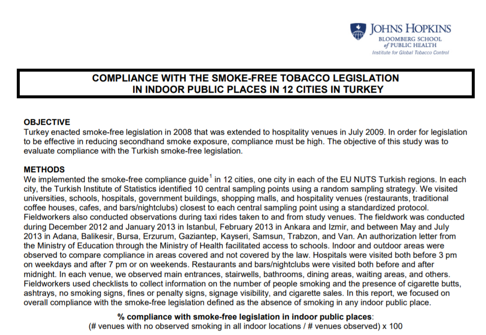 Compliance With The Smoke-free Tobacco Legislation In Indoor Public Places In 12 Cities In Turkey