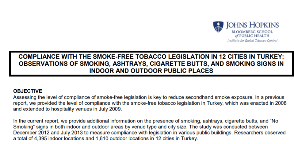 Compliance With The Smoke-free Tobacco Legislation In 12 Cities In Turkey: Observations Of Smoking, Ashtrays, Cigarette Butts, And Smoking Signs In Indoor And Outdoor Public Places