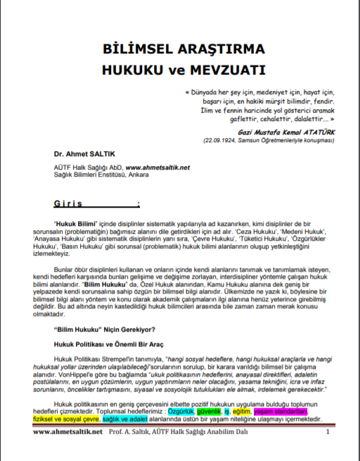 Bilimsel Araştırma Hukuku ve Mevzuatı / Scientific Research Law and Regulation "“ Ahmet Saltık