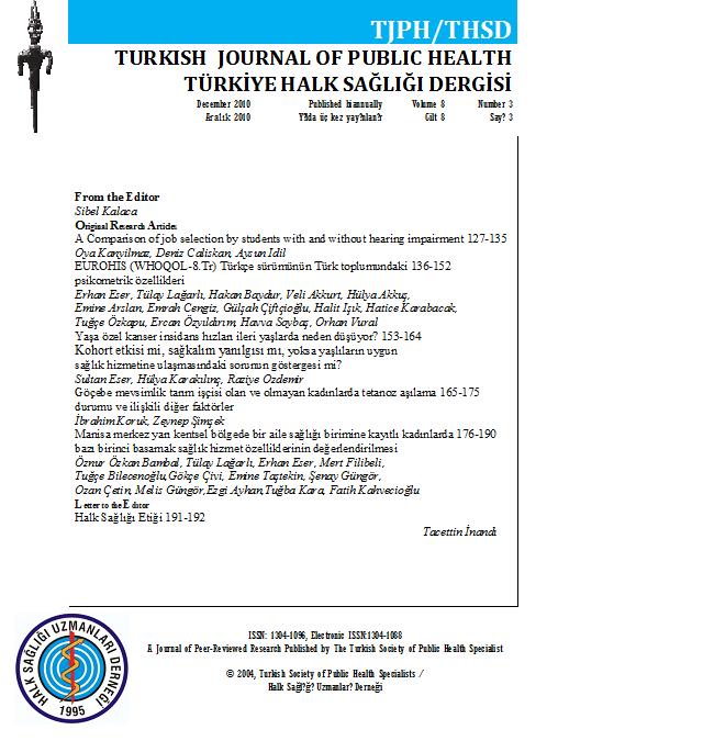 Türkiye Halk Sağlığı Dergisi Vol:8 No:3 2010