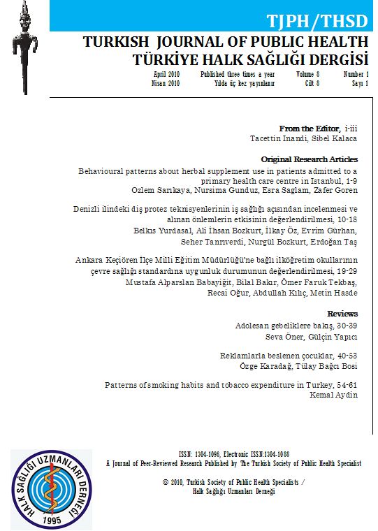 Türkiye Halk Sağlığı Dergisi Vol:8 No:1 2010