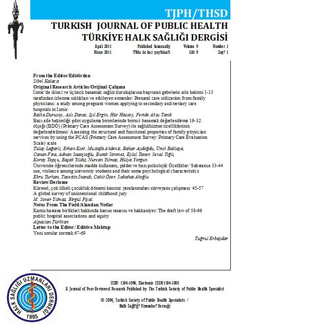 Türkiye Halk Sağlığı Dergisi Vol:9 No:1 2011