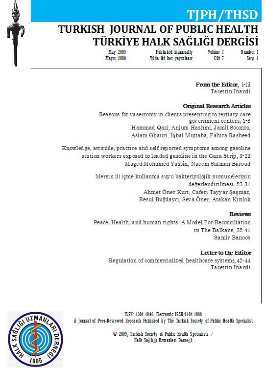 Türkiye Halk Sağlığı Dergisi Vol:7 No:1 2009