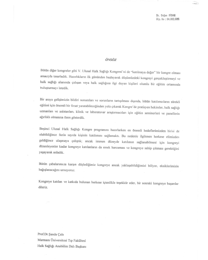 V. Ulusal Halk Sağlığı Kongresi 12-16 Ekim 1996