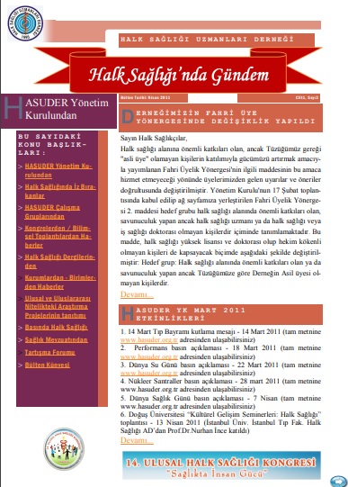 Halk Sağlığında Gündem 2011, Cilt 1, Sayı 3 Nisan