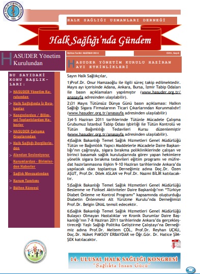 Halk Sağlığında Gündem 2011, Cilt 1, Sayı 5 Haziran