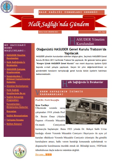 Halk Sağlığında Gündem 2011, Cilt 1, Sayı 7 Ağustos