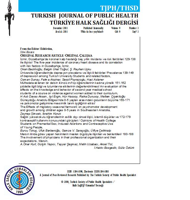 Türkiye Halk Sağlığı Dergisi Vol:9 No:3 2011
