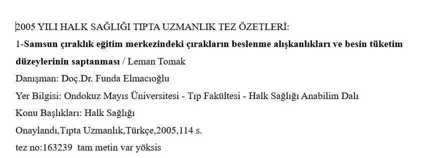  2005 yılı uzmanlık tez özetleri