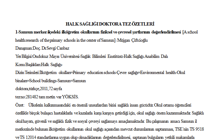  2009 Yılı Doktora Tez Özetleri