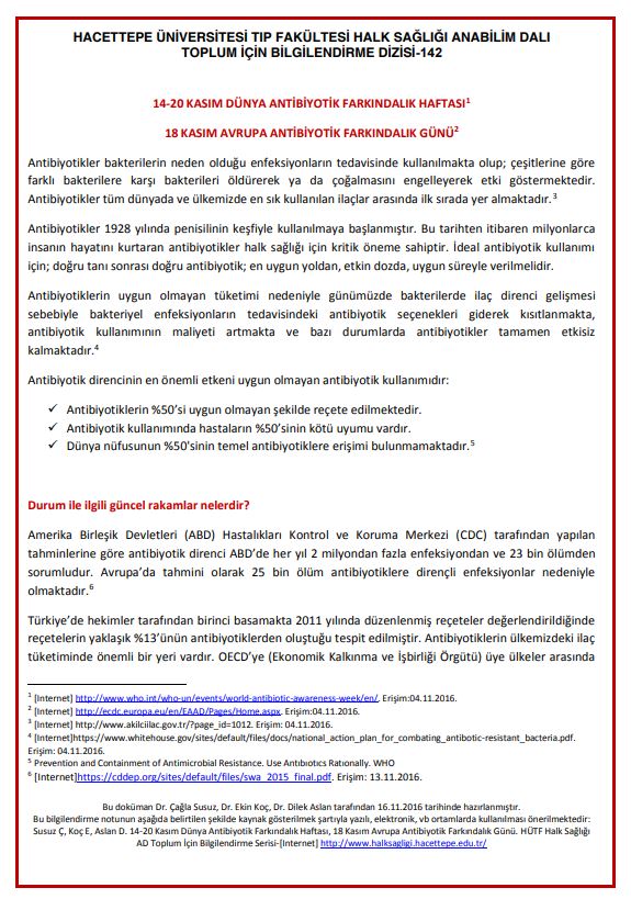 18 Kasım Avrupa Antibiyotik Farkındalık Günü ve 14-20 Kasım Dünya Anyibiyotik Farkındalık Haftası