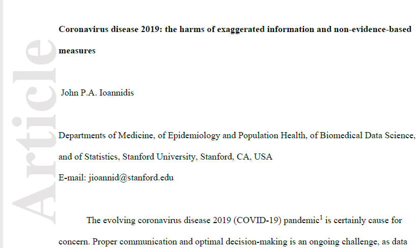 Coronavirus disease 2019: the harms of exaggerated information and non-evidence-based measures