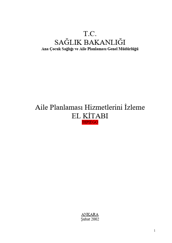 Aile Planlaması Hizmetlerini İzleme El Kitabı