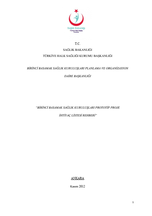 Birinci Basamak Sağlık Kuruluşları Prototip Proje İhtiyaç Listesi Rehberi