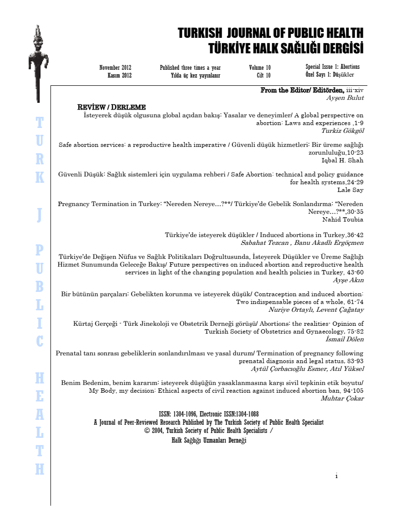 Türkiye Halk Sağlığı Dergisi Özel Sayı 1: Düşükler