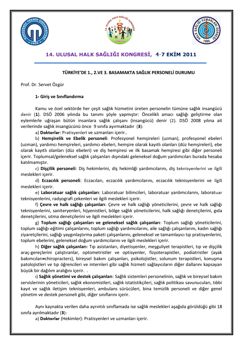 Türkiye'de 1., 2. ve 3. Basamakta Sağlık Personeli Durumu