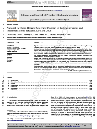 National Newborn Hearing Screening Program in Turkey: Struggles and implementations between 2004 and 2008